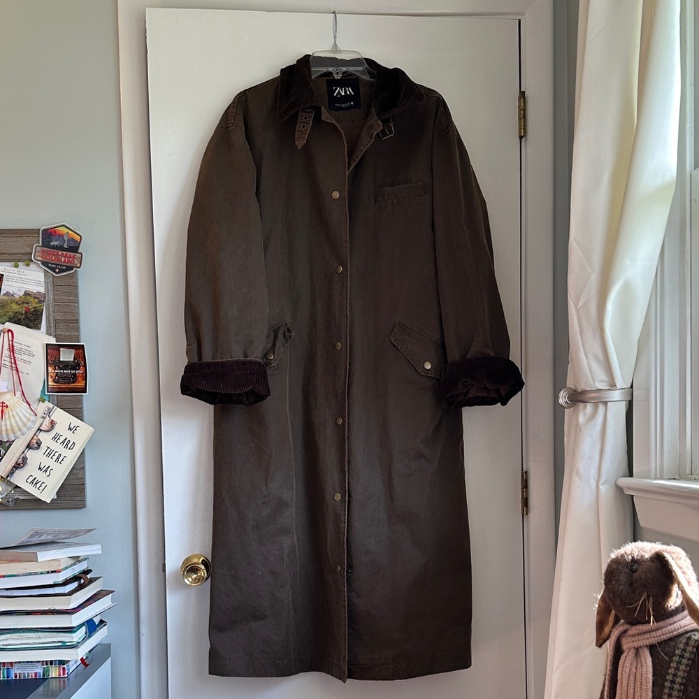 Zara Dark Brown Button-Up Waxed Coat